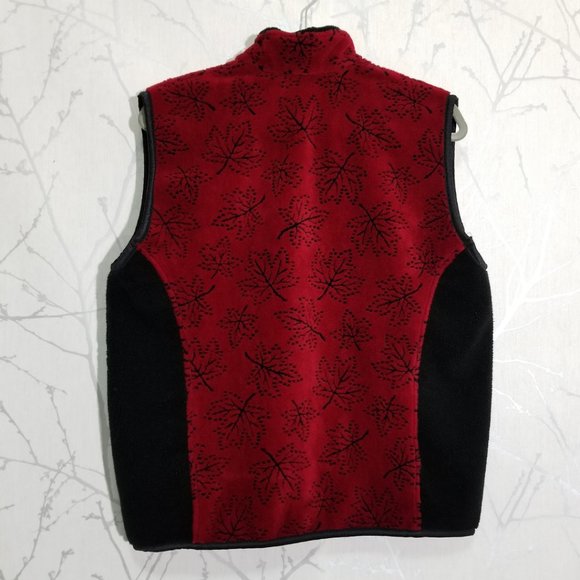 Nanuk Red Black Full Zip Fleece Vest Maple Leaves - Picture 3 of 4